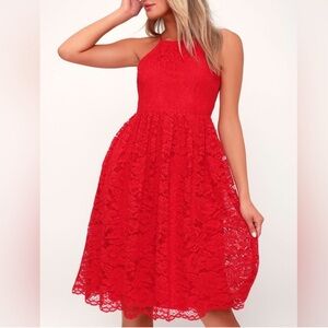 Lulus Kinzie red lace dress